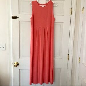 J Jill Coral Summer Midi Dress M soft sleeveless rayon span